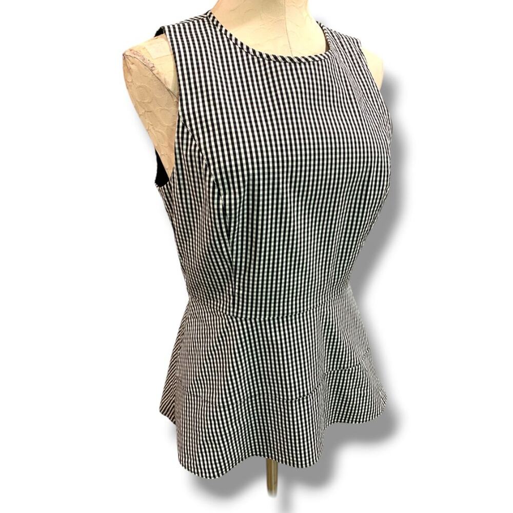Size 10 White House Black Market Gingham Check Womens Sleeveless Peplum Shirt